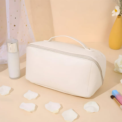 Large Capacity Makeup Bag Organizer with Wide Opening | PU Shell Travel Case for Skincare and Essentials
