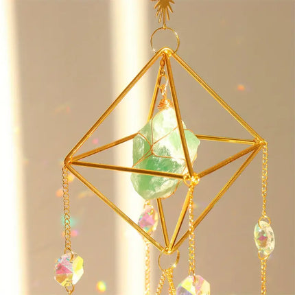 Hanging Crystal Suncatcher for Windows, Rainbow Prism Decor with Rose Quartz, Fluorite and Amethyst, 5 Colors