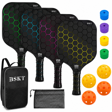 Pickleball Paddle Set with Lightweight Fiberglass Paddles & Balls | Complete Set for Indoor & Outdoor Fun