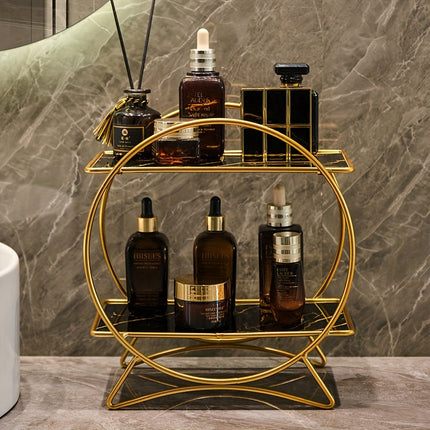 Double-Tiered Bathroom Organiser with Cat Ear Base | Space-Saving Metal Shelf for Skincare and Cosmetics