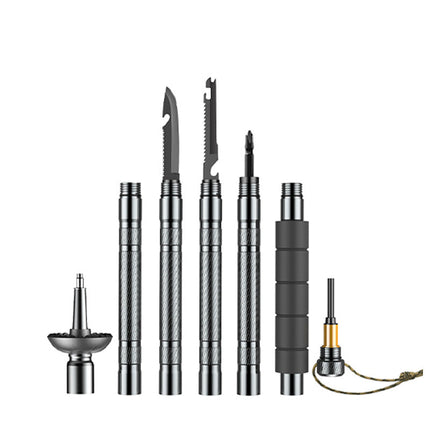 12 in 1 Tactical Trekking Pole with Adjustable Height, Multi Tool Hiking Staff with Compass, Whistle and Fire Starter