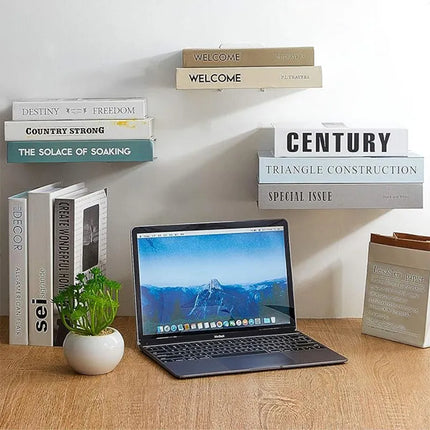 Floating Wall Bookshelf, Black and White, Minimalist Wall Mounted Book Display Shelf for Living Room and Home Office