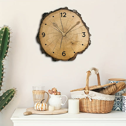 Rustic Wood Slice Wall Clock with Silent Quartz Movement | Unique Irregular Design for Cozy Home Decor