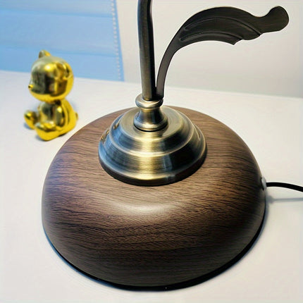Table Lamp for Bedroom, Vintage Brass Table Lamp with Floral Glass Shade, USB Gooseneck Bedside Lamp for Reading_01