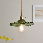 Modern Pendant Light Dimmable, Flower Glass Dining Room Light Fixture, Brass Hanging Lamp for Bedroom and Hallway_01