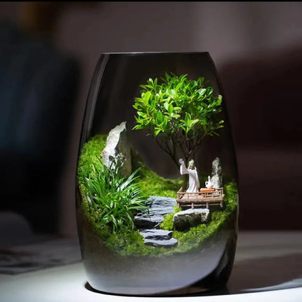 Moss Terrarium with Miniature Garden, Coffee Table Decor and Bookshelf Decor