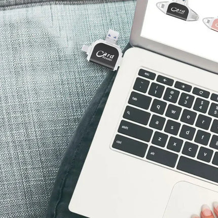 SD Card Reader with USB, USB-C and Lightning Connectors, Reads SD, MicroSD and TF Cards, Black and Rose Gold, 3 in 1 for iPhone and Android