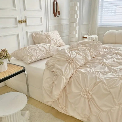 Floral Pleated Quilt Cover Set with Zipper Closure & Corner Ties | Stylish Bedding for Easy Bedroom Refresh