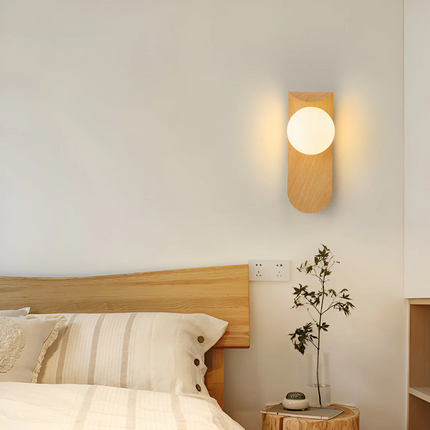 Scandinavian LED Wall Lamp with Wooden Body & Frosted Glass Globe | Warm Ambient Light for Living Room and Bedroom