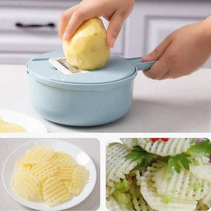 Multi Blade Vegetable Cutter with 8 Blades, All-in-One Kitchen Slicing Tool for Fast Meal Prep, Blue or Pink