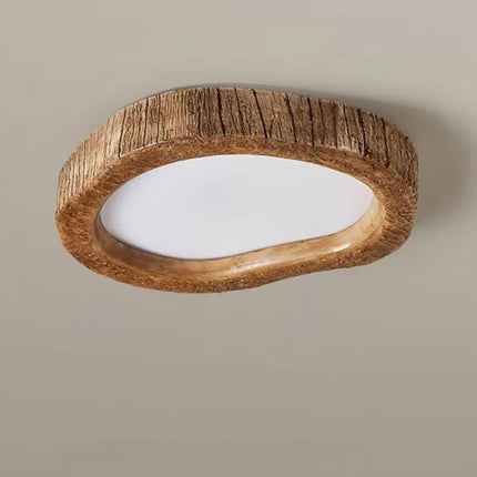 Rustic Wood-Inspired Ceiling Light with Energy-Efficient LED | Durable Resin Fixture for Cozy Indoor Illumination