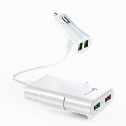 4 Port USB Car Charger with Front and Back Seat Ports, Charges 4 Devices at Once for Phones and Tablets, Black or White