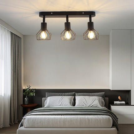 Vintage 3-Light Ceiling Spotlight with Adjustable Rotatable Shades | Industrial Black Metal Fixture for Versatile Lighting