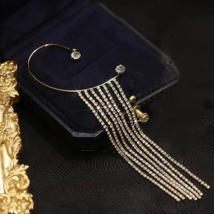 Elegant Long Tassel Earrings with Sparkling Crystals | Statement Jewelry for Glamorous Look