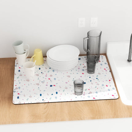 Absorbent Kitchen Dish Drying Mat, Quick Dry Countertop Draining Mat for Dishes, Stores Flat in a Drawer, 7 Colors