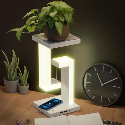 Levitating Desk Lamp with Wireless Phone Charging, Magnetic Floating LED Night Light with Adjustable Brightness