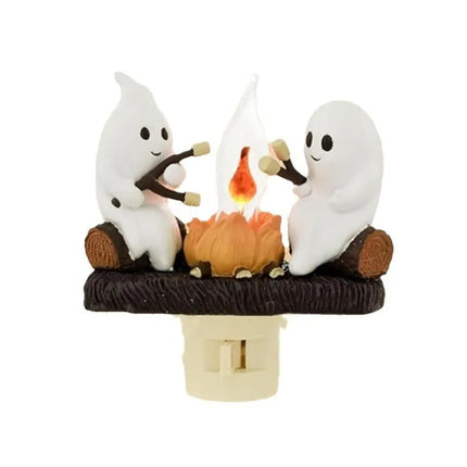 Campfire Ghost Night Light with Warm Flickering Glow, Marshmallow Roasting Ghost Lamp for Kids Bedrooms and Hallways