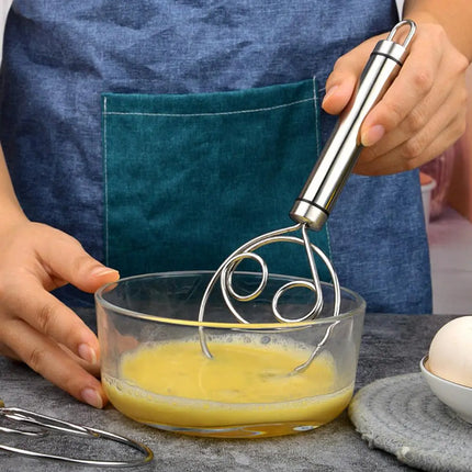 Danish Dough Whisk with Wood Handle, Stiff Looped Wire Bread Whisk for Thick Dough and Batter Mixing