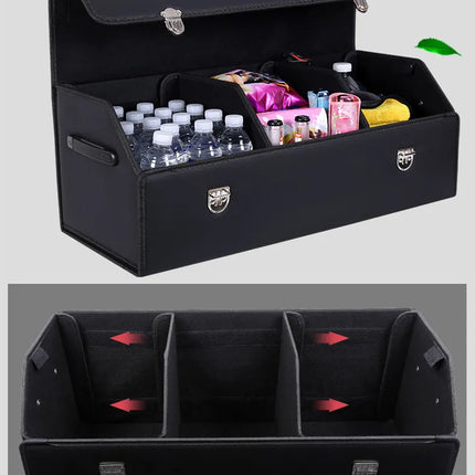 Car Trunk Organizer Storage Box with Divided Interior and Cover, 3 Sizes, for Groceries, Tools and Emergency Kit