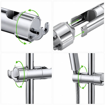 Shower Head Holder for Slide Rail with 360 Degree Rotation and Loofah Hook, Height Adjustable Handheld Shower Mount