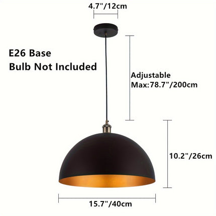 Vintage Industrial Dome Pendant Light with Adjustable Height | Black Iron Shade for Warm Reflective Illumination