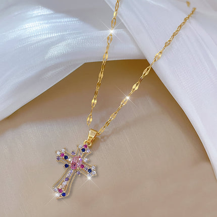 Gold Cross Necklace with Shiny Alloy Pendant | Elegant Everyday Jewelry for Meaningful Gifts