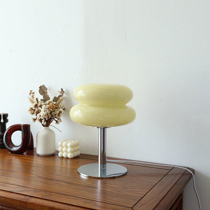 Handcrafted Italian Glass Table Lamp with Chrome Base | Soft Ambient Lighting for Bedroom and Living Room