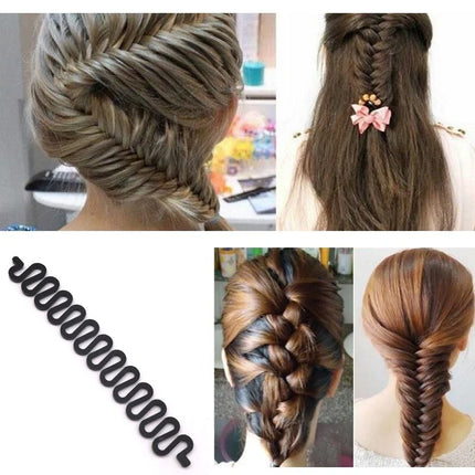 Hair Braiding Tool with Elastic Ring for French Braids and Fishtails on Straight, Wavy and Curly Hair