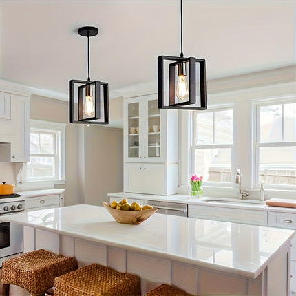 Industrial Pendant Ceiling Light with Geometric Metal Frame | Modern Minimalist Design for Living Rooms and Kitchens