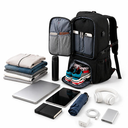 Travel Backpack with Shoe Compartment and USB Charging Port, Laptop Storage Bag for Gym, Commuting and Weekend Trips