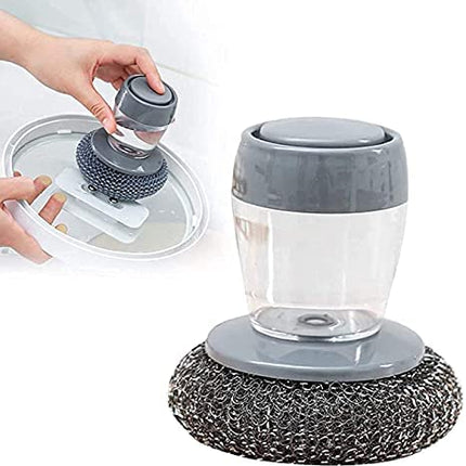 Soap Dispensing Dish Scrubber Set with Handle, Built-In Soap Reservoir, Heavy-Duty Scrub Pad for Pots, Pans and Plates