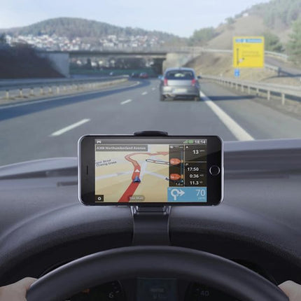 Dashboard Phone Holder for Car, Eye-Level Mount with Adjustable Grip and 360 Rotation, One-Hand Use, Fits All Phones