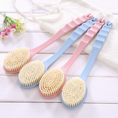 Soft Bristle Body Bath Brush, Long Handle Back Scrubber for Gentle Shower Exfoliation and Even Lather, Pink or Blue