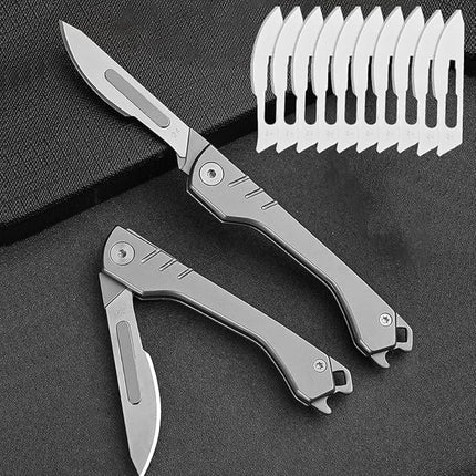 Scalpel Knife with 10 Replaceable Blades, Folding Utility Knife for Crafts, Precision Cutting Tool, Hobby Knife