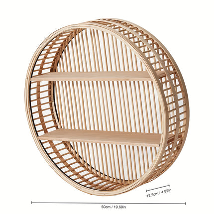 Round Bamboo Wall Shelf with 2-Tier Design | Handcrafted Organizer for Eco-Friendly Home Decor