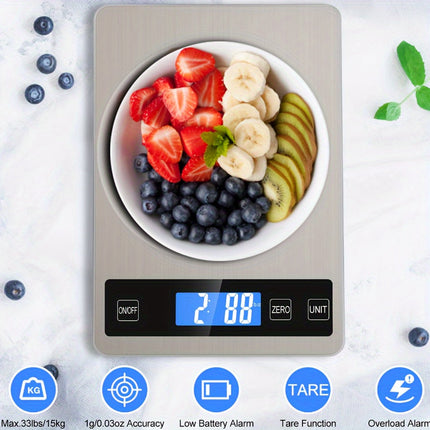 15kg Digital Kitchen Scale with USB Rechargeable Battery | Waterproof Design for Accurate Food Measurements
