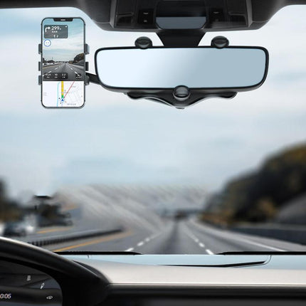 Rearview Mirror Phone Holder with Adjustable Grip | Safe Driving Accessory for GPS Navigation