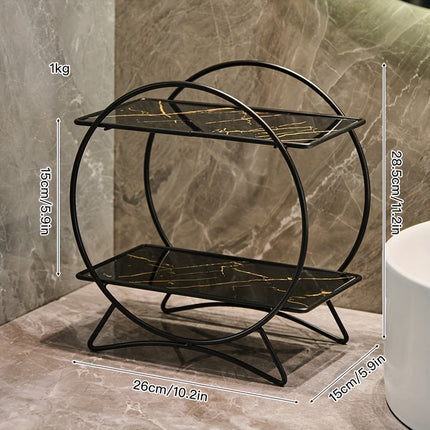 Double-Tiered Bathroom Organiser with Cat Ear Base | Space-Saving Metal Shelf for Skincare and Cosmetics