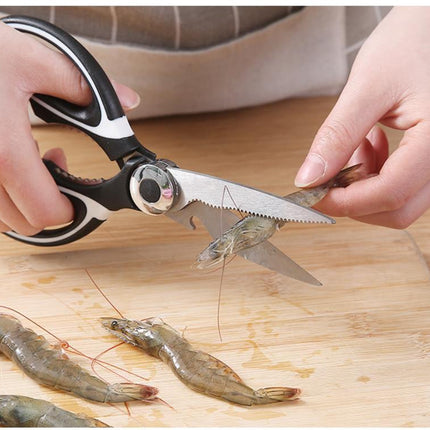 Kitchen Scissors with Serrated Stainless Steel Blades, Heavy Duty Poultry Shears for Meat, Bones and Seafood, with Nutcracker and Bottle Opener