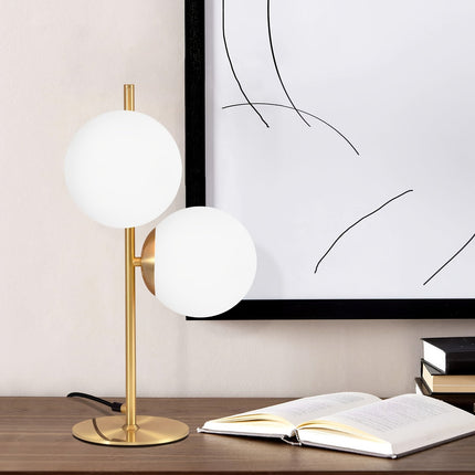 Modern Golden Table Lamp with Frosted Glass Globe | Industrial Chic Lighting for Elegant Interiors