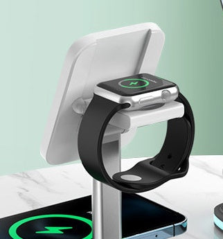Magnetic Wireless Charging Stand, 3-in-1 Charger Dock for Phone, Earbuds and Smartwatch with Landscape Stand Mode