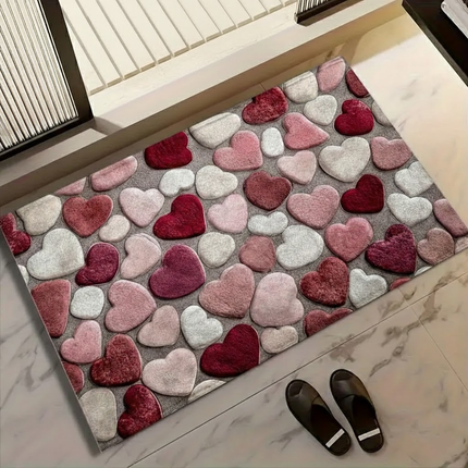 Heart Pattern Entry Doormat with Non-Slip Backing | Soft Polyester for Cozy Home Decor