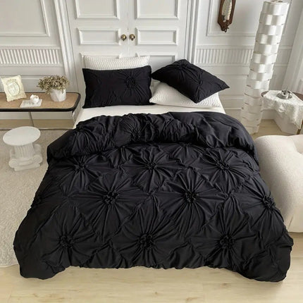 Floral Pleated Quilt Cover Set with Zipper Closure & Corner Ties | Stylish Bedding for Easy Bedroom Refresh