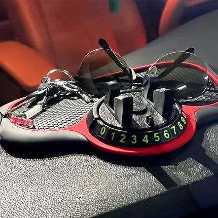 Car Dashboard Phone Holder with Anti-Slip Pad and 360 Degree Rotation, Storage Tray for Keys, Coins and Sunglasses