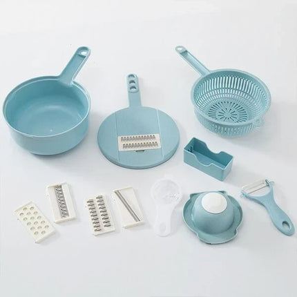 Multi Blade Vegetable Cutter with 8 Blades, All-in-One Kitchen Slicing Tool for Fast Meal Prep, Blue or Pink