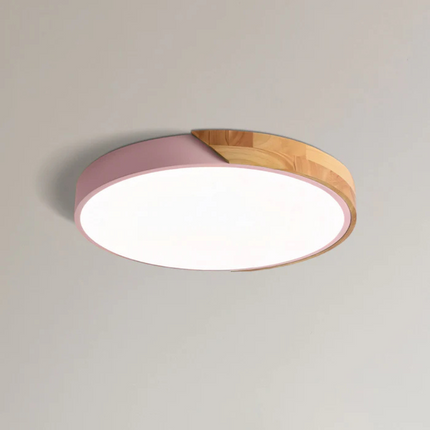 Modern LED Ceiling Light with Natural Wood Accents | Versatile Dimming Options for Warm Atmosphere