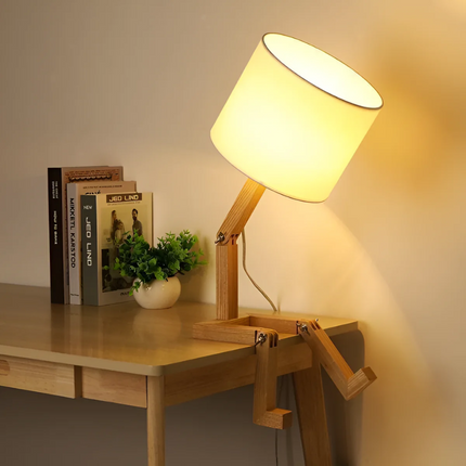 Adjustable Wooden Table Lamp with Flexible Joints | Handcrafted Soft Light for Cozy Interiors