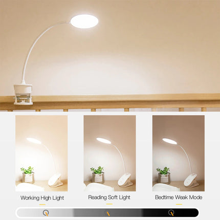 Clip On Bedside Lamp, Rechargeable Cordless Lamp with 3 Brightness Levels