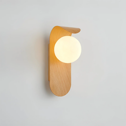Scandinavian LED Wall Lamp with Wooden Body & Frosted Glass Globe | Warm Ambient Light for Living Room and Bedroom