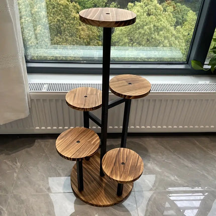 6-Tier Round Wooden Plant Stand with Vertical Design | Space-Saving Display for Indoor and Outdoor Plants